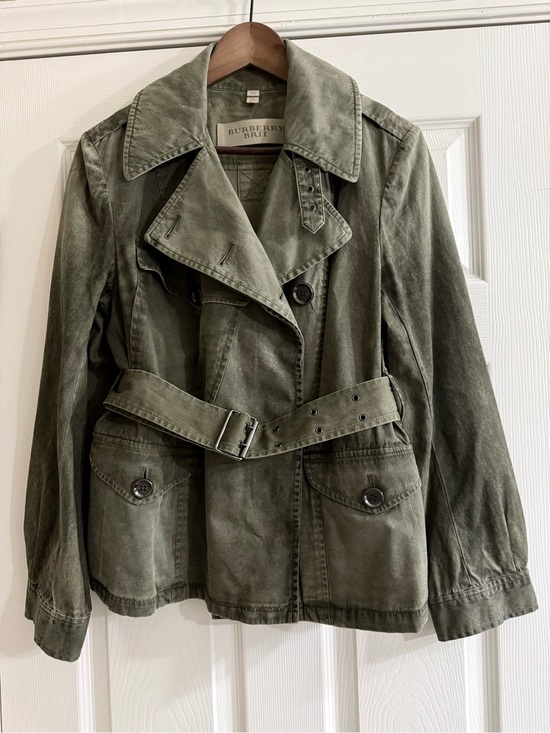 Burberry Jackets & Blazers - Burberry Brit Olive Green Cotton Belted Short Military style Trench Jacket